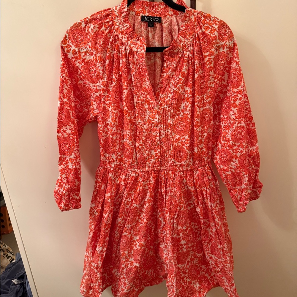 J.Crew Coral and White Patterned Blouse (S)